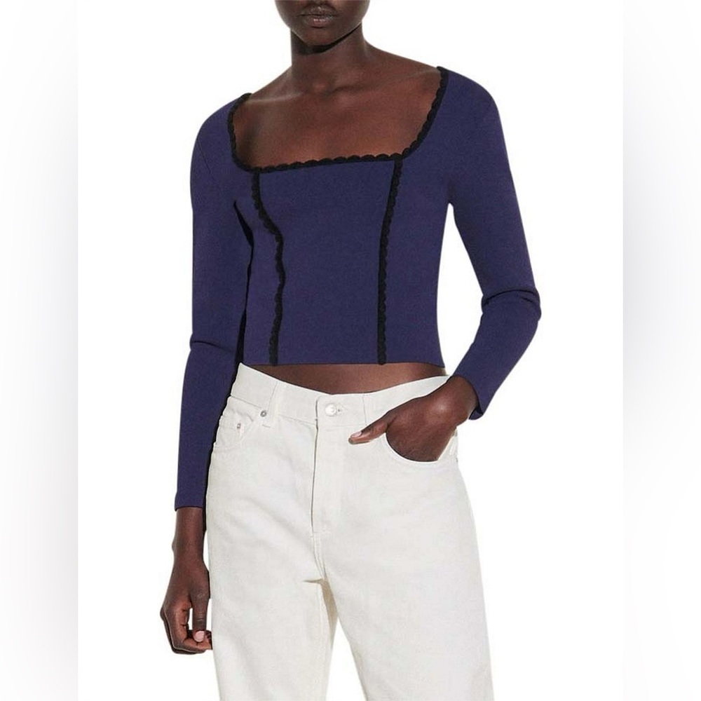 Sandro Paris Jemly Textured Crewneck Sweater – Marine – XS – NWT